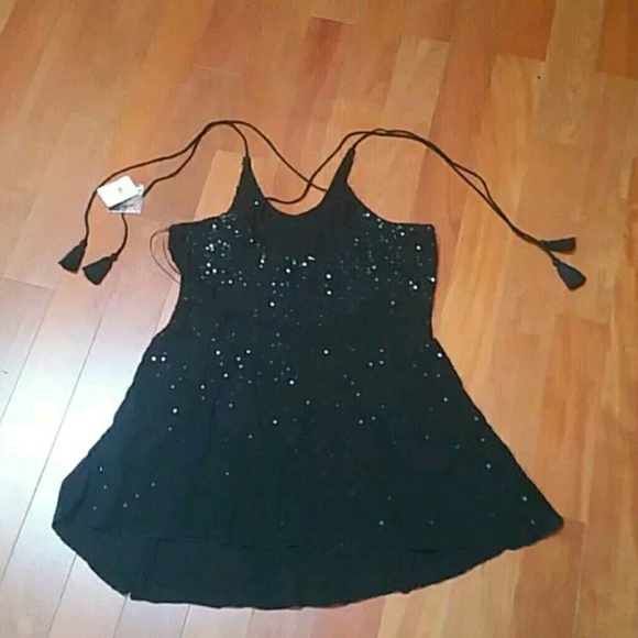 Free People Black Sequin Tassel Slip Mini Dress - Picture 2 of 8